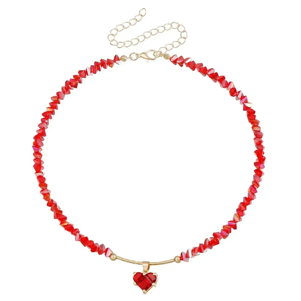 Fashion Heart Beaded Necklace for Women Boho Elegant Irregular Crystal Chain Y2K Choker Exquisite Party Gift Jewelry Accessories