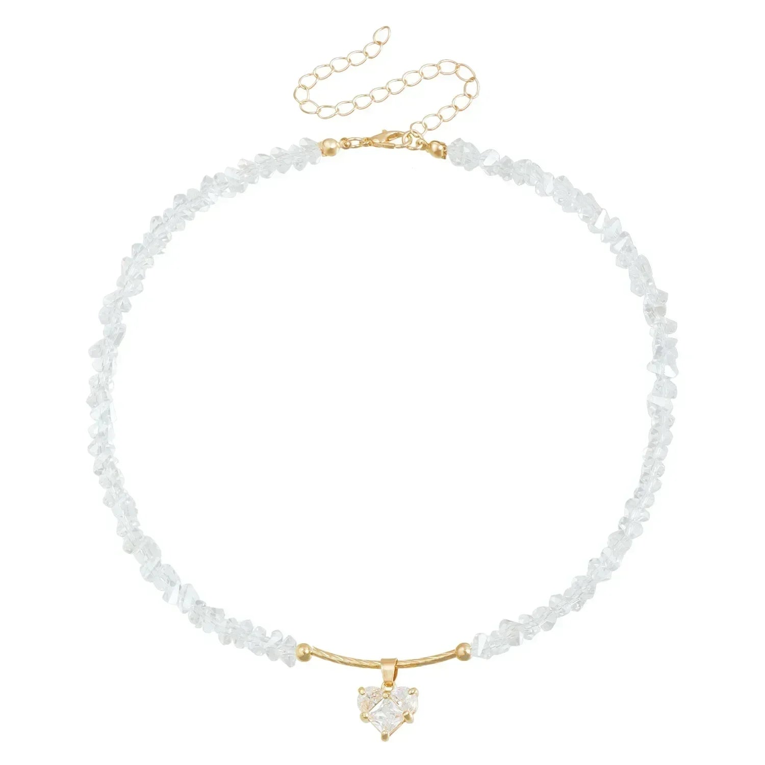 Fashion Heart Beaded Necklace for Women Boho Elegant Irregular Crystal Chain Y2K Choker Exquisite Party Gift Jewelry Accessories