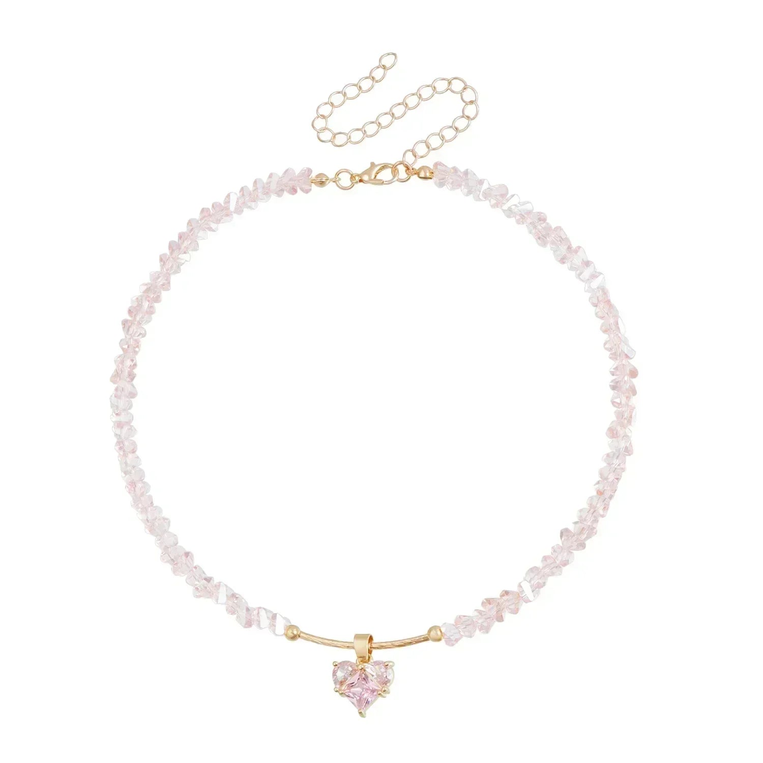 Fashion Heart Beaded Necklace for Women Boho Elegant Irregular Crystal Chain Y2K Choker Exquisite Party Gift Jewelry Accessories