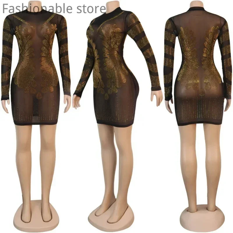Sheer Mesh Rhinestone Bodycon Party Dress – product image 10