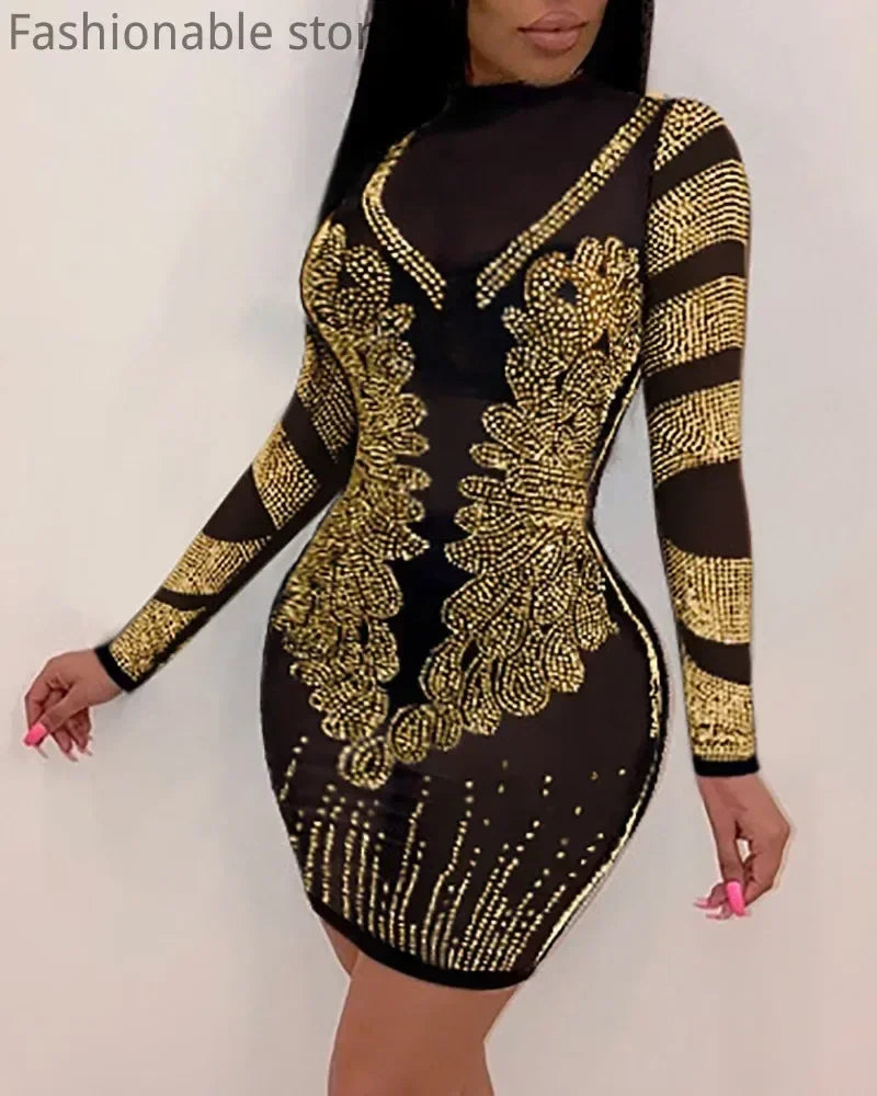 Sheer Mesh Rhinestone Bodycon Party Dress – product image 14