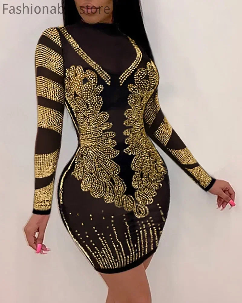 Sheer Mesh Rhinestone Bodycon Party Dress – product image 5