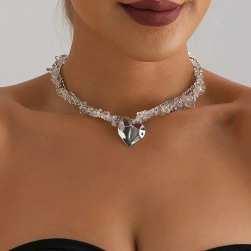 Heart Beaded Crystal Choker Necklace – Y2K Boho Jewelry – product image 2