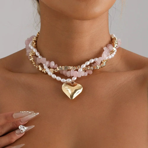 Heart Beaded Crystal Choker Necklace – Y2K Boho Jewelry – product image 1