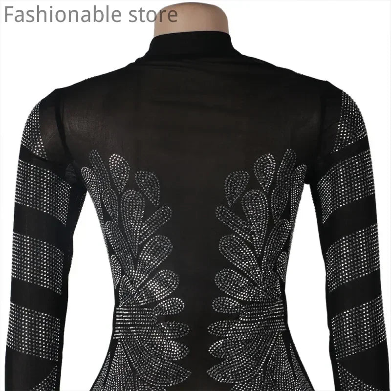 Sheer Mesh Rhinestone Bodycon Party Dress – product image 11