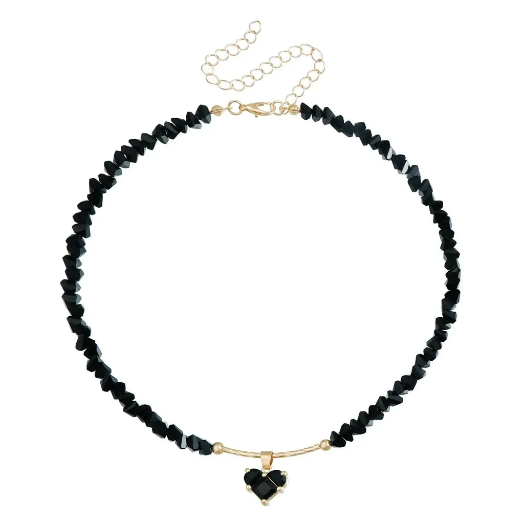 Fashion Heart Beaded Necklace for Women Boho Elegant Irregular Crystal Chain Y2K Choker Exquisite Party Gift Jewelry Accessories