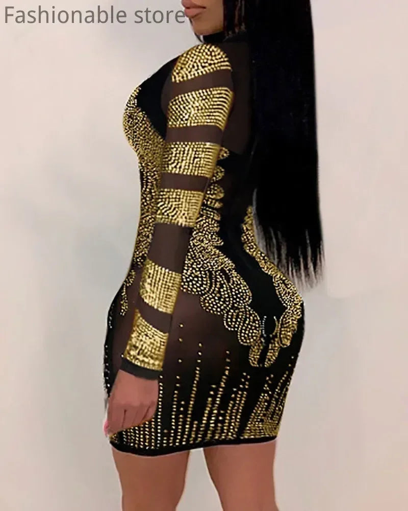 Sheer Mesh Rhinestone Bodycon Party Dress – product image 4