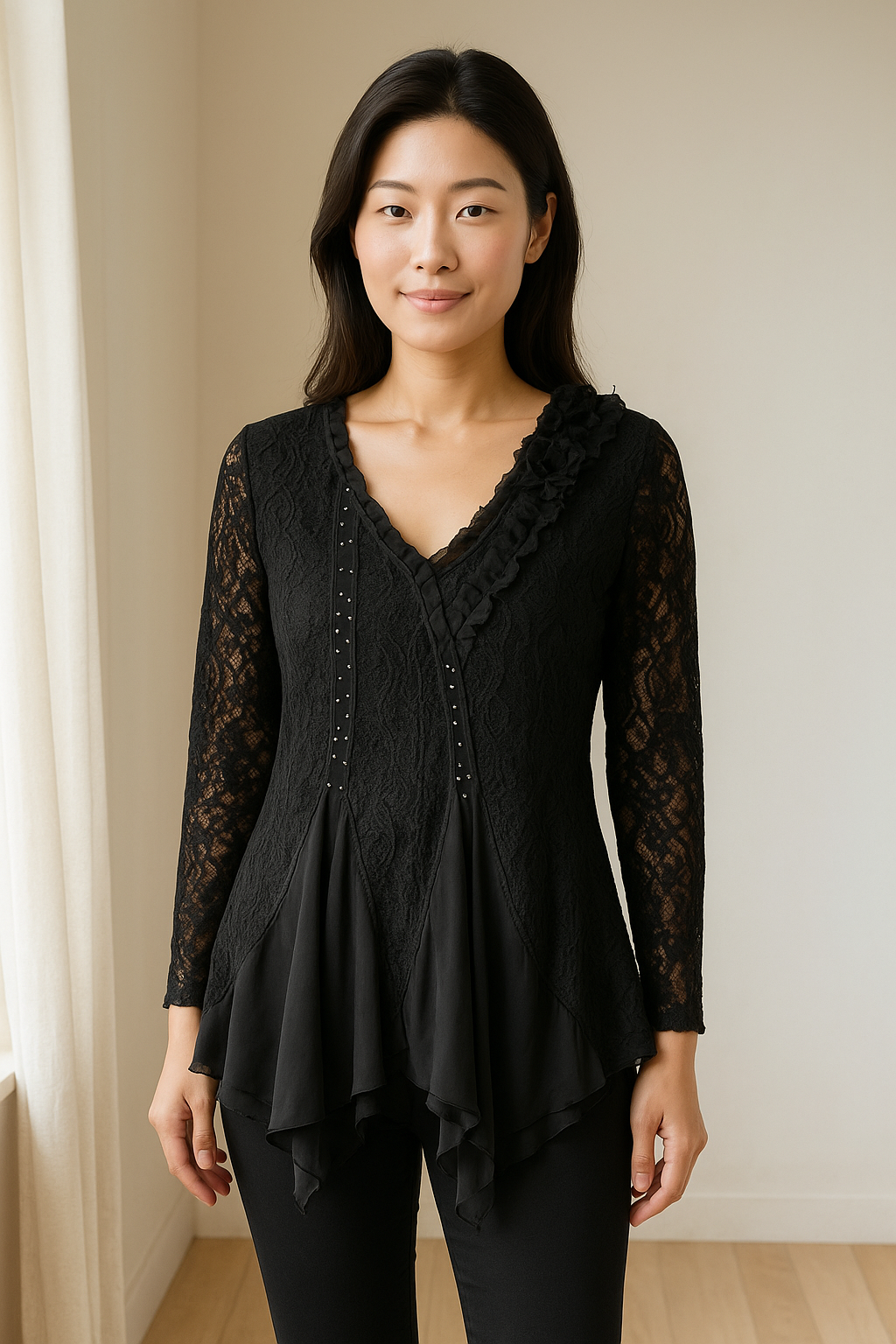 Unexpectedly You Noir Enchant Boho Lace Tunic
