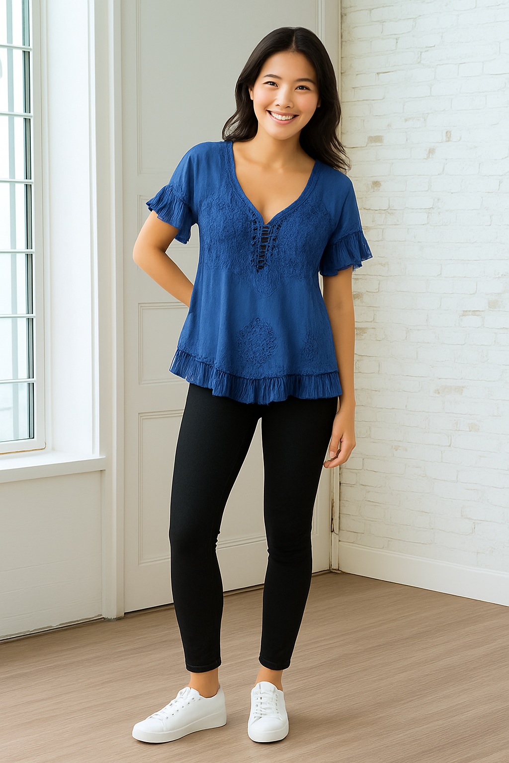 Unexpectedly You Midnight Bloom Embroidered Boho Top