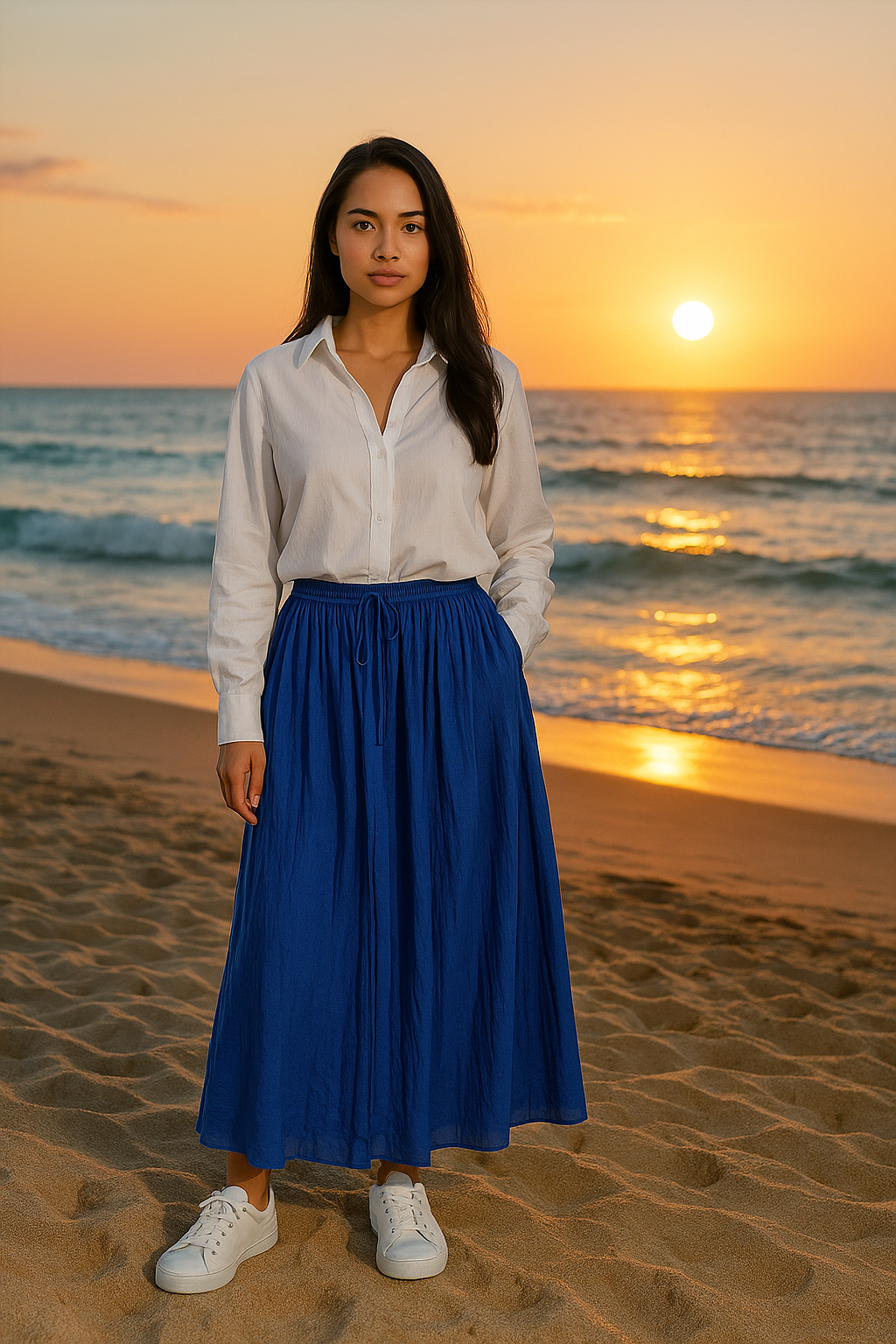Unexpectedly You Azure Breeze Flowy Maxi Skirt