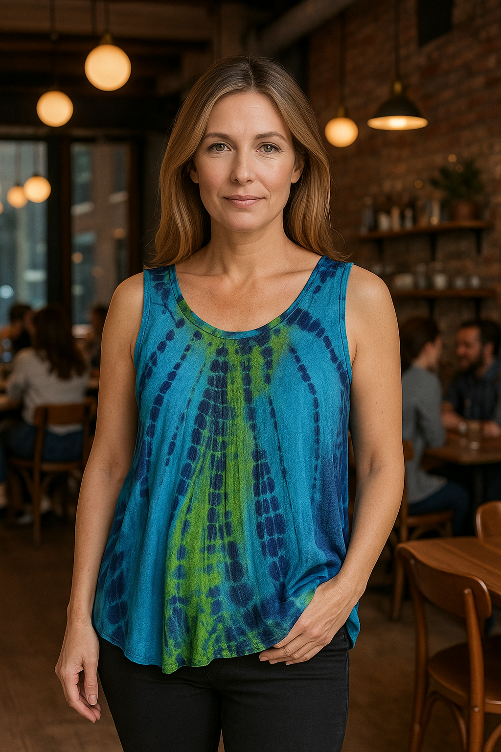 Unexpectedly You Aqua Fern Hand-Dyed Flowy Tunic Top