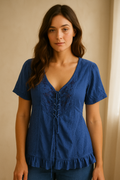 Unexpectedly You Azure Melody Boho Lace-Up Tunic