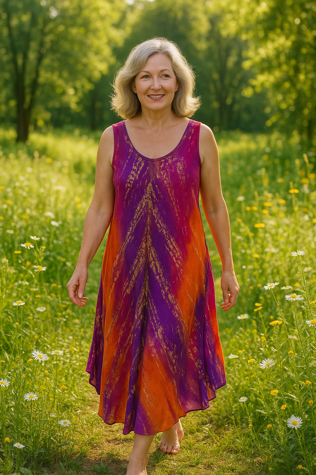 Unexpectedly You Solara Flame – Magenta & Tangerine Tie-Dye Maxi Dress