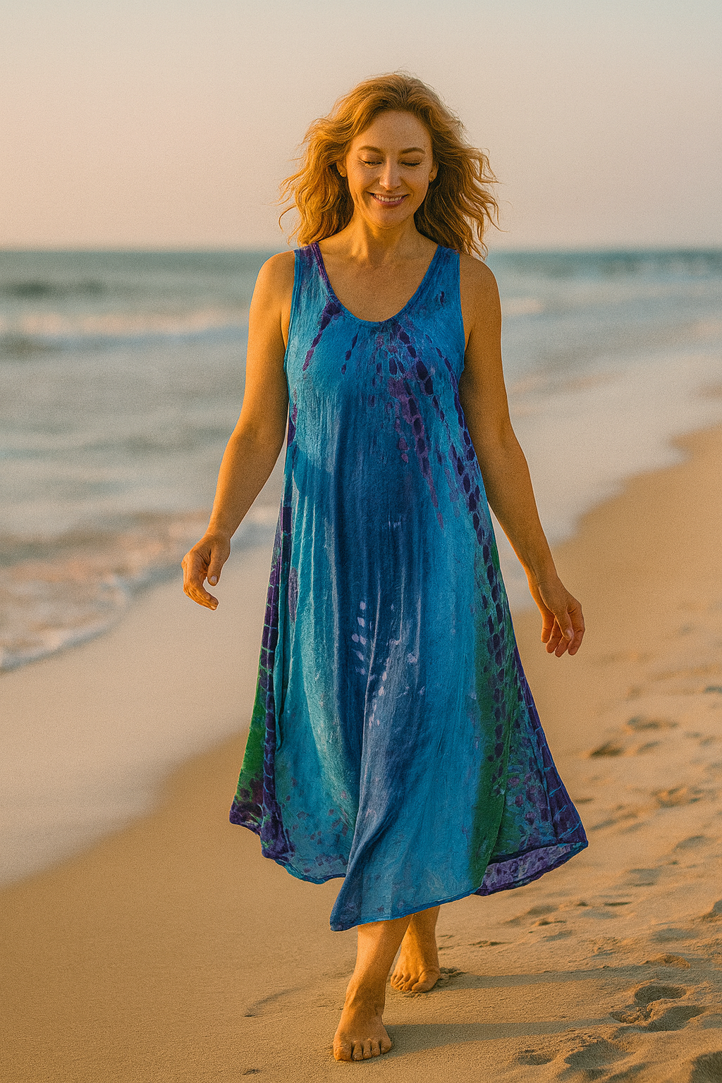 Unexpectedly You Azure Drift – Blue & Purple Hand-Tie-Dyed Dress