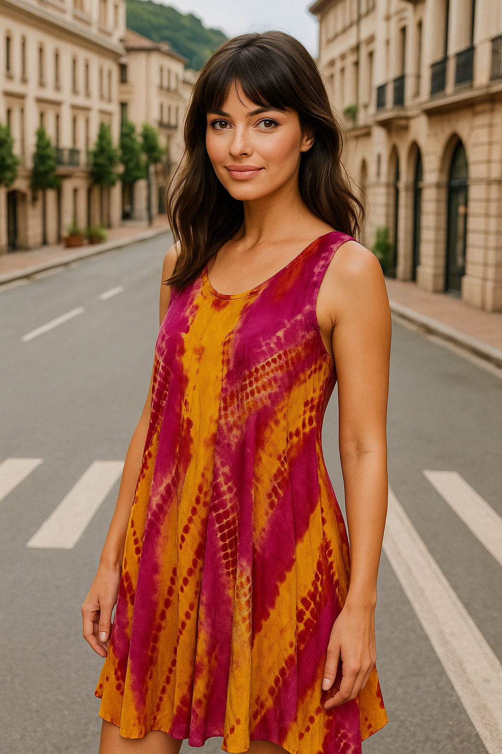 Unexpectedly You Golden Horizon – Magenta & Amber Tie-Dye Maxi Dress