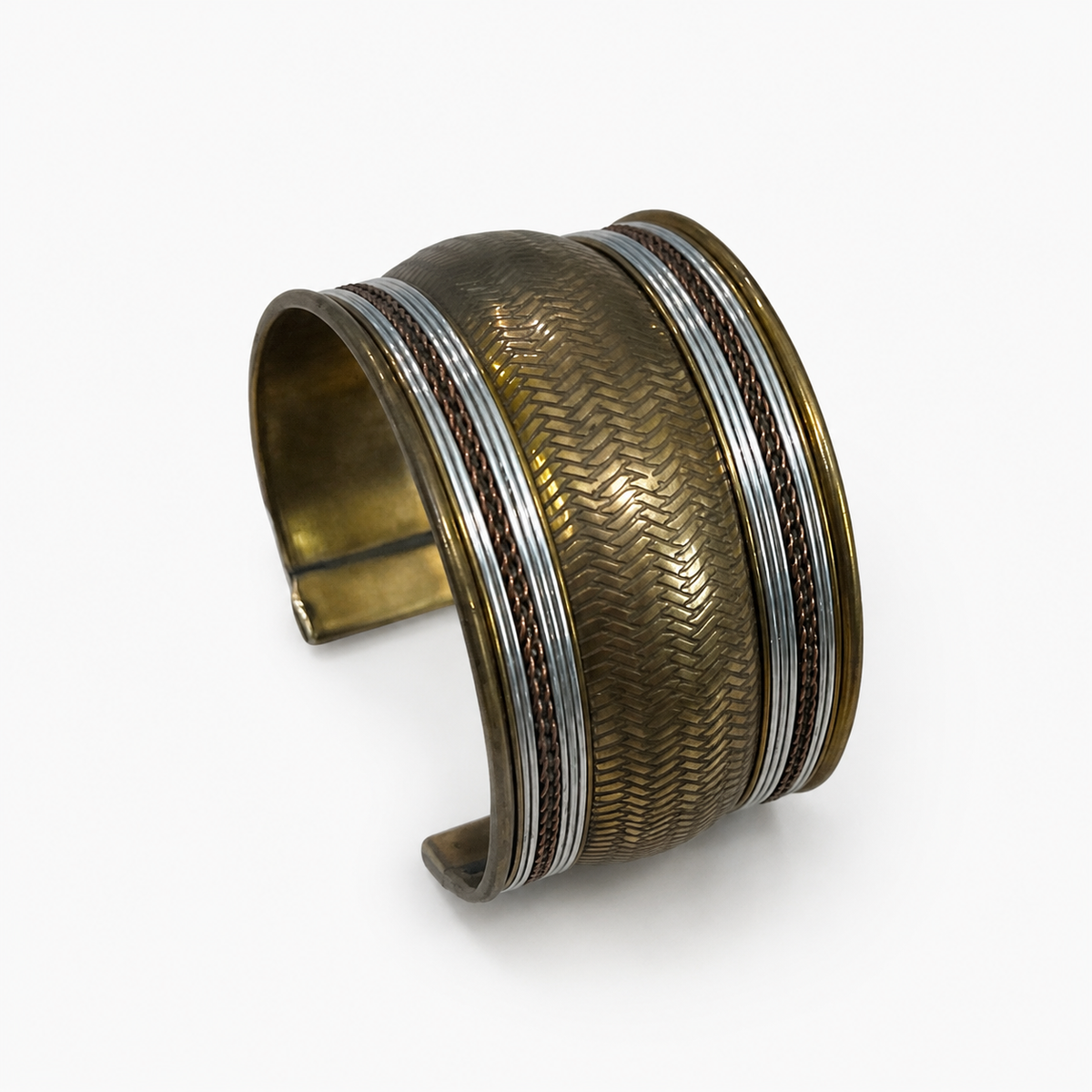 Bronze Rhythm textured mixed-metal cuff bracelet - product view