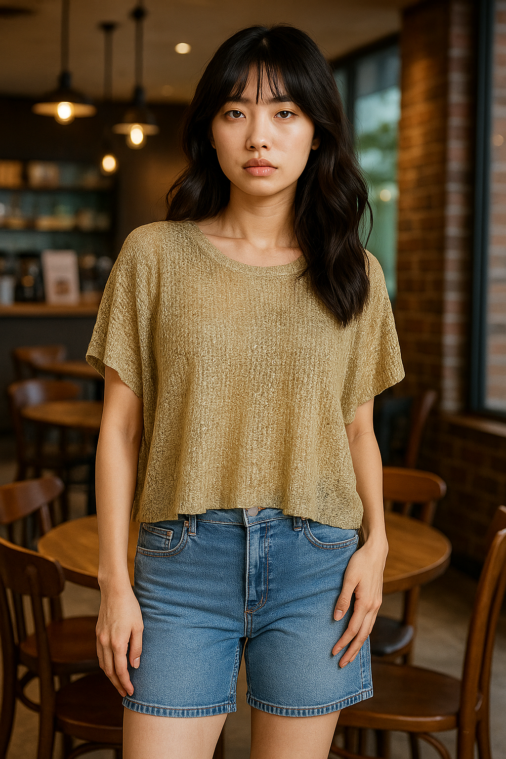 Unexpectedly You Golden Sands Knit Sheer Top
