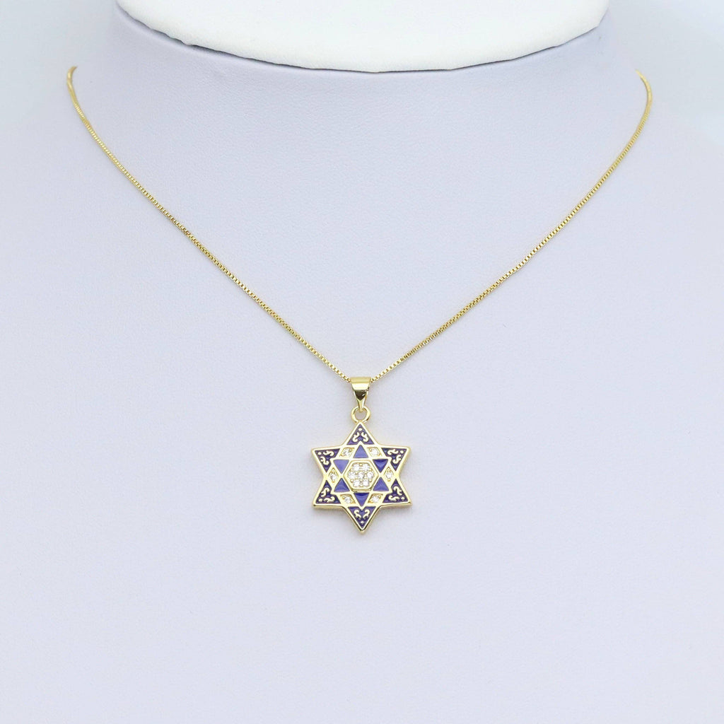 CZ Cobalt Enamel Jewish Star of David Pendant, Sku#LX599