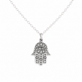 Sterling Silver Hamsa Necklace – Dainty Evil Eye Protection Charm