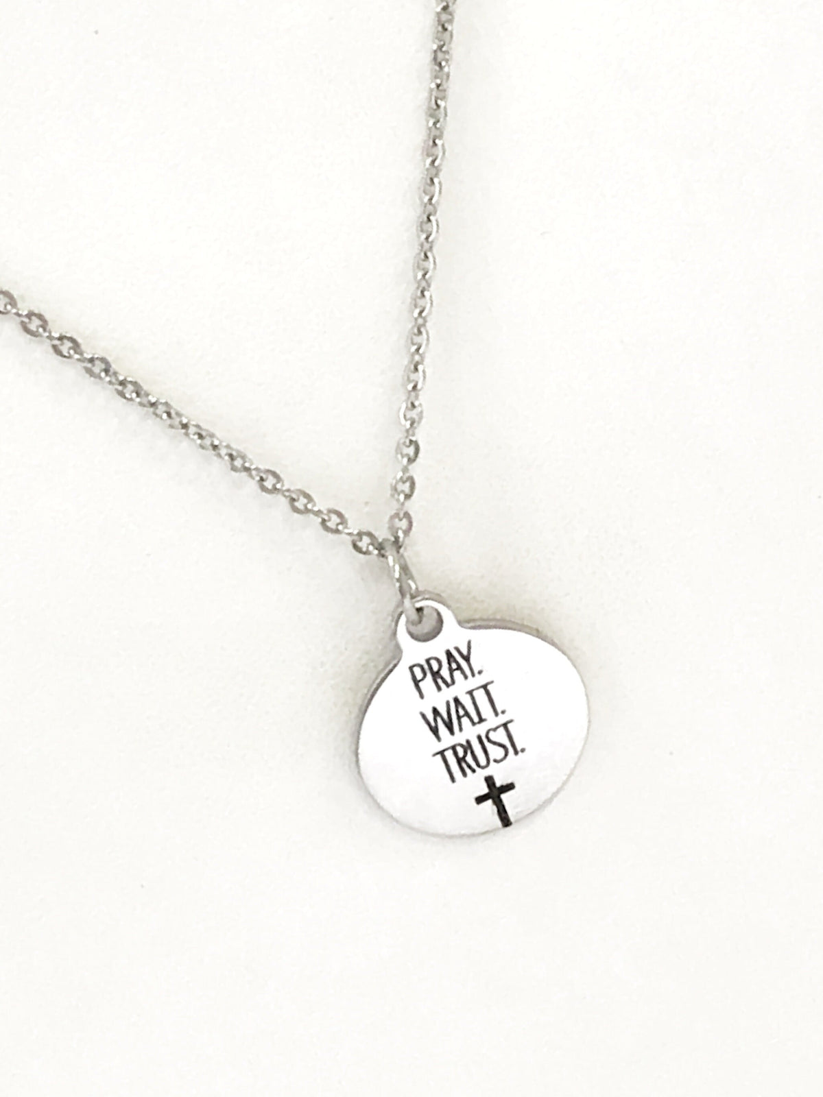 Christian Jewelry, Pray Wait Trust Necklace, Christian Necklace, Scripture Jewelry, Christian Gift, Religious Jewelry, Cross Pendant Gift