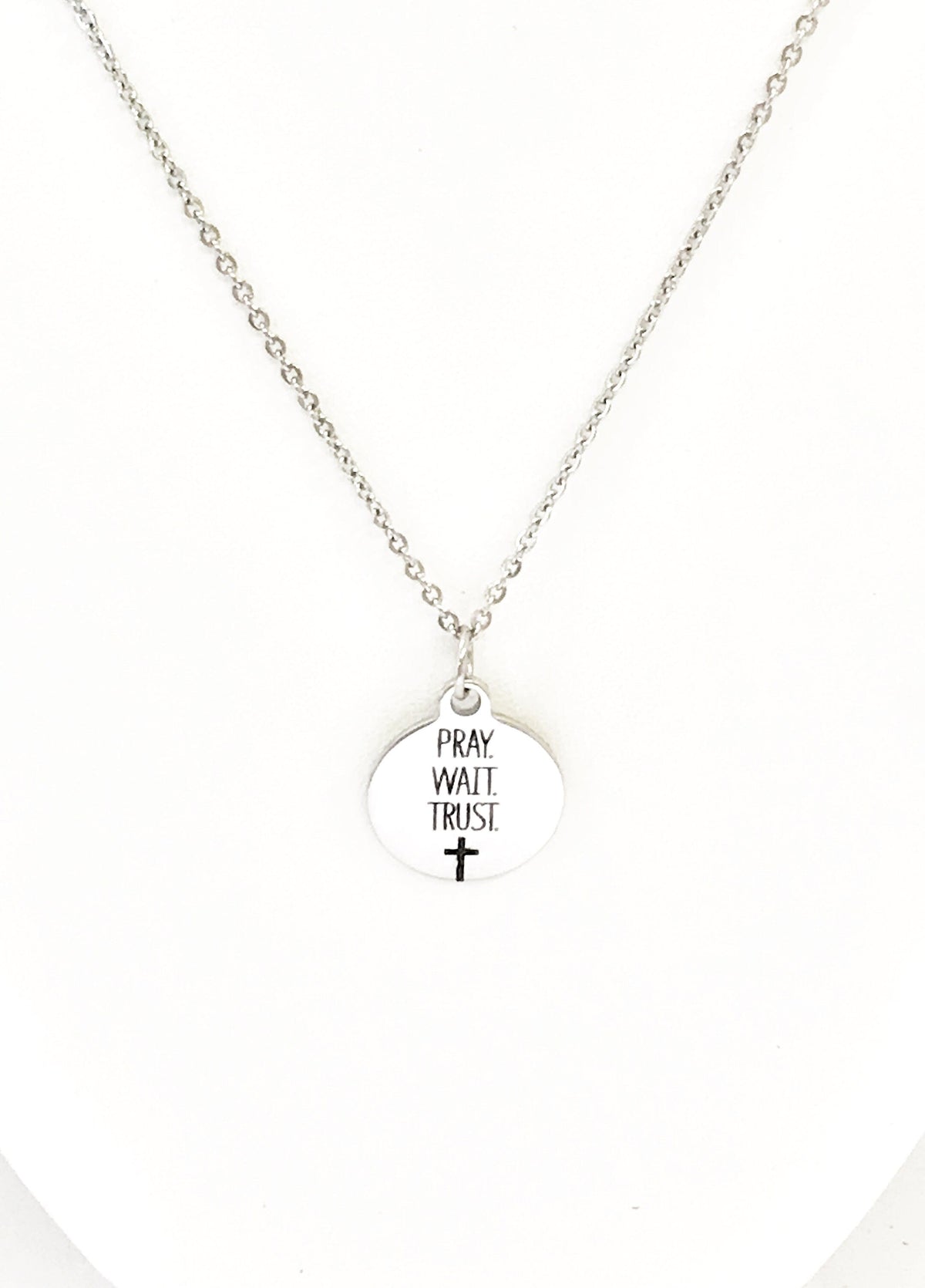 Christian Jewelry, Pray Wait Trust Necklace, Christian Necklace, Scripture Jewelry, Christian Gift, Religious Jewelry, Cross Pendant Gift