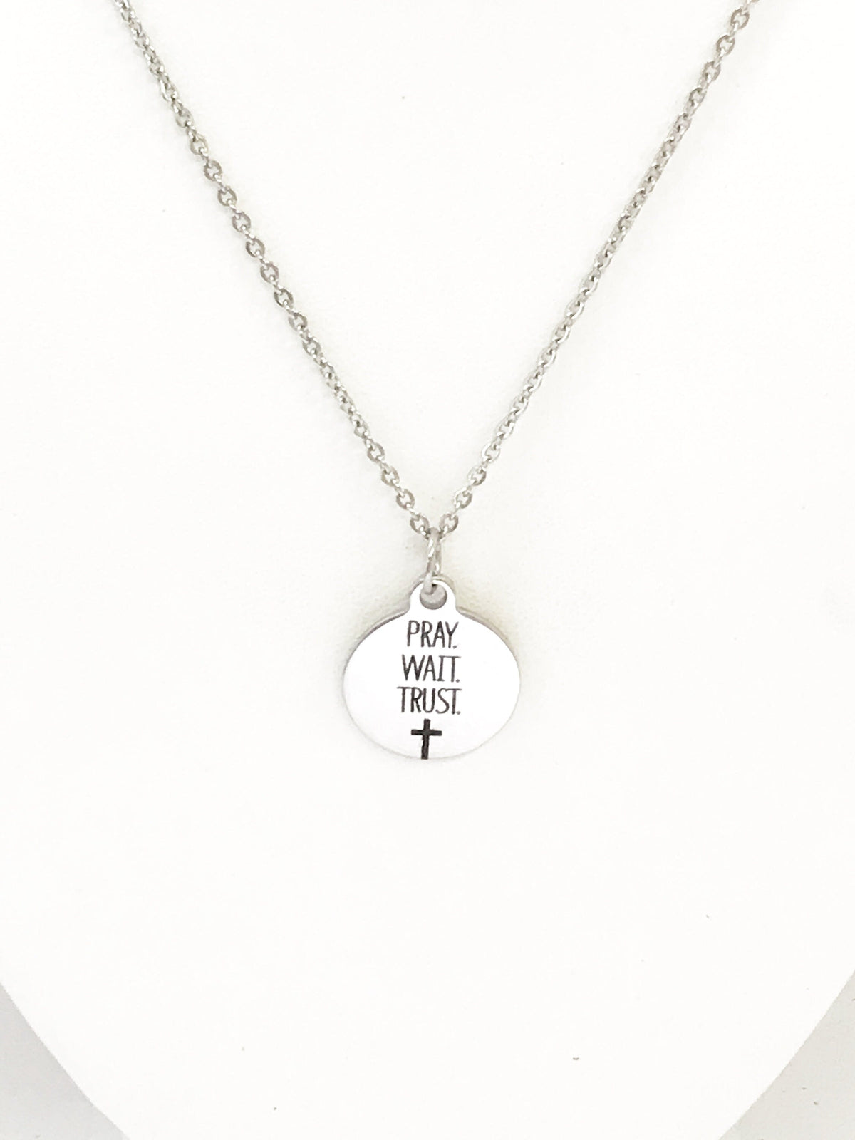Christian Jewelry, Pray Wait Trust Necklace, Christian Necklace, Scripture Jewelry, Christian Gift, Religious Jewelry, Cross Pendant Gift
