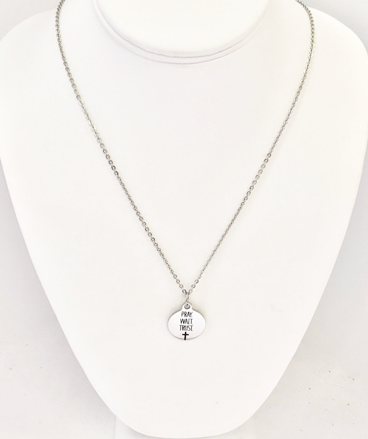 Christian Jewelry, Pray Wait Trust Necklace, Christian Necklace, Scripture Jewelry, Christian Gift, Religious Jewelry, Cross Pendant Gift