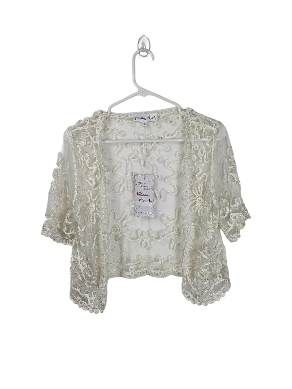 Unexpectedly You Ivory Bloom embroidered sheer bolero — front product view