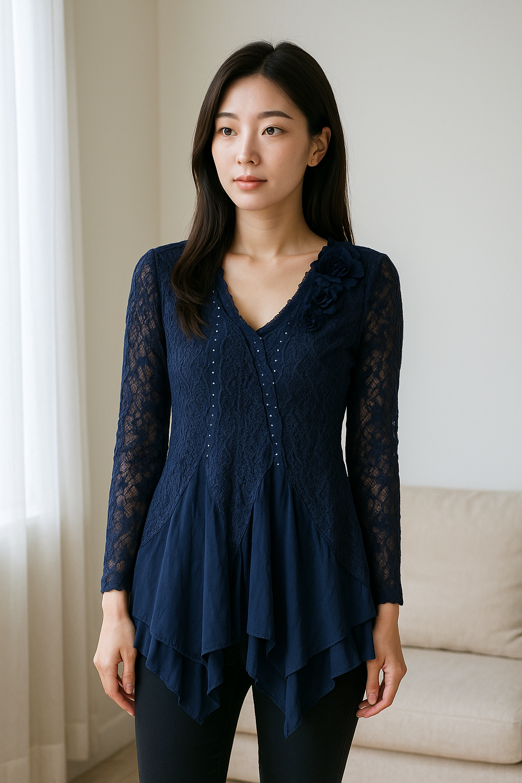 Unexpectedly You Midnight Lace Boho Asymmetrical Tunic
