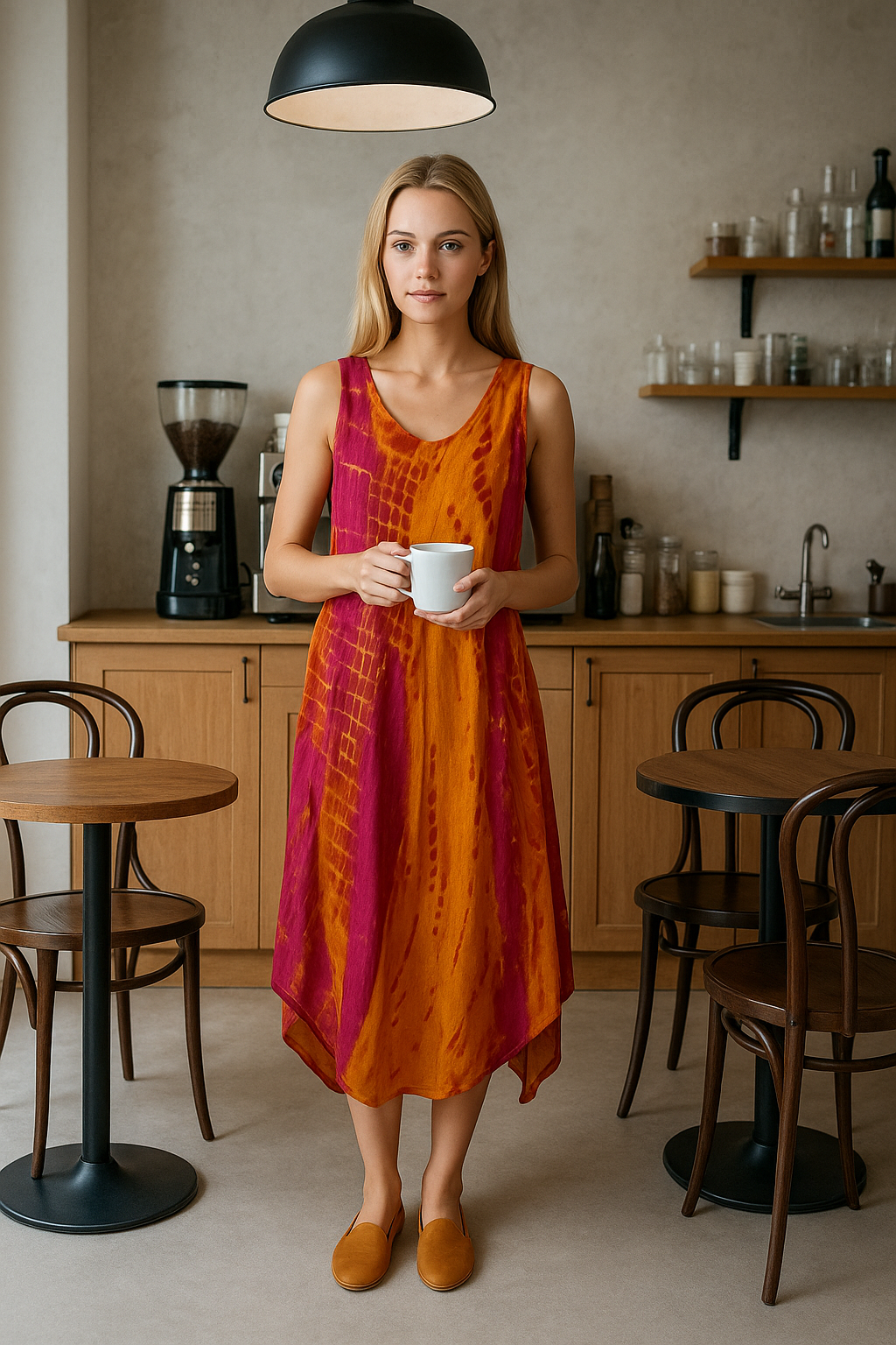 Unexpectedly You Sunset Muse – Orange & Magenta Tie-Dye Midi Dress