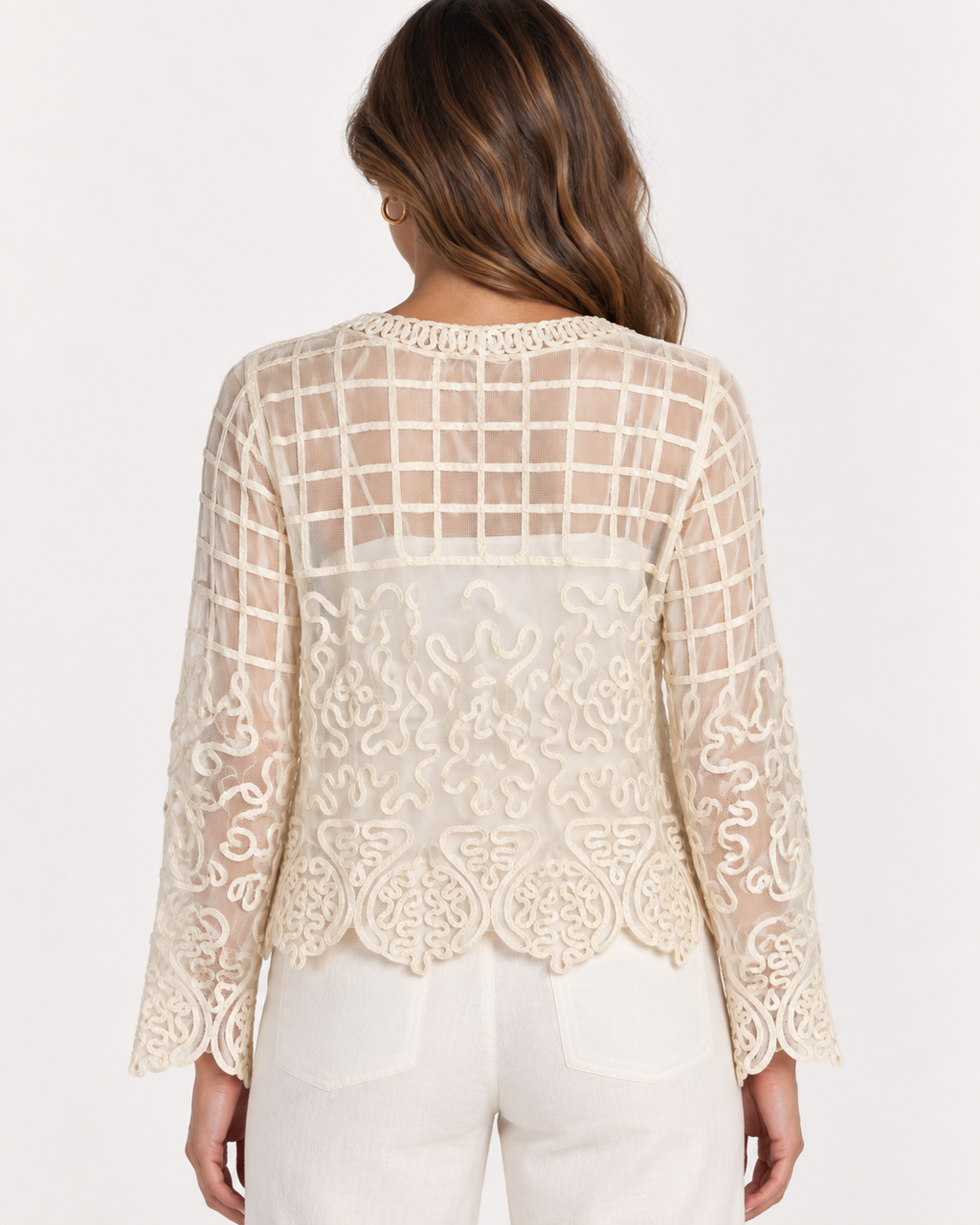 Unexpectedly You Pretty Angel Embroidered Sheer Open-Front Layer — Style 65354, back view