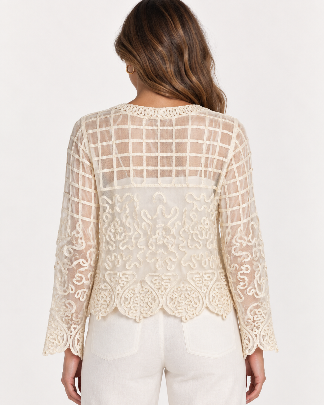 Unexpectedly You Pretty Angel Embroidered Sheer Open-Front Layer — Style 65354, back view