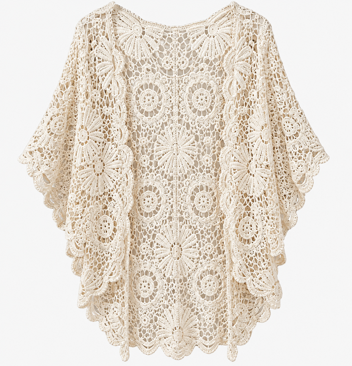 Unexpectedly You C305 ivory crochet open-front top clean product view