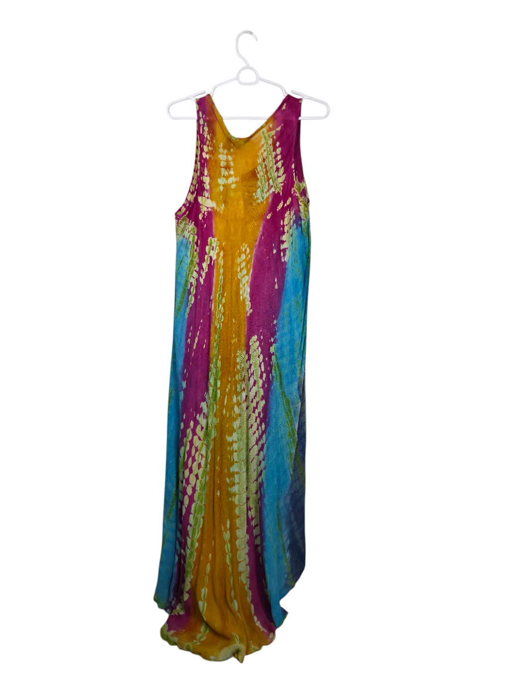 Unexpectedly You Carnival Sunset multicolor hand-dyed maxi dress — back product view