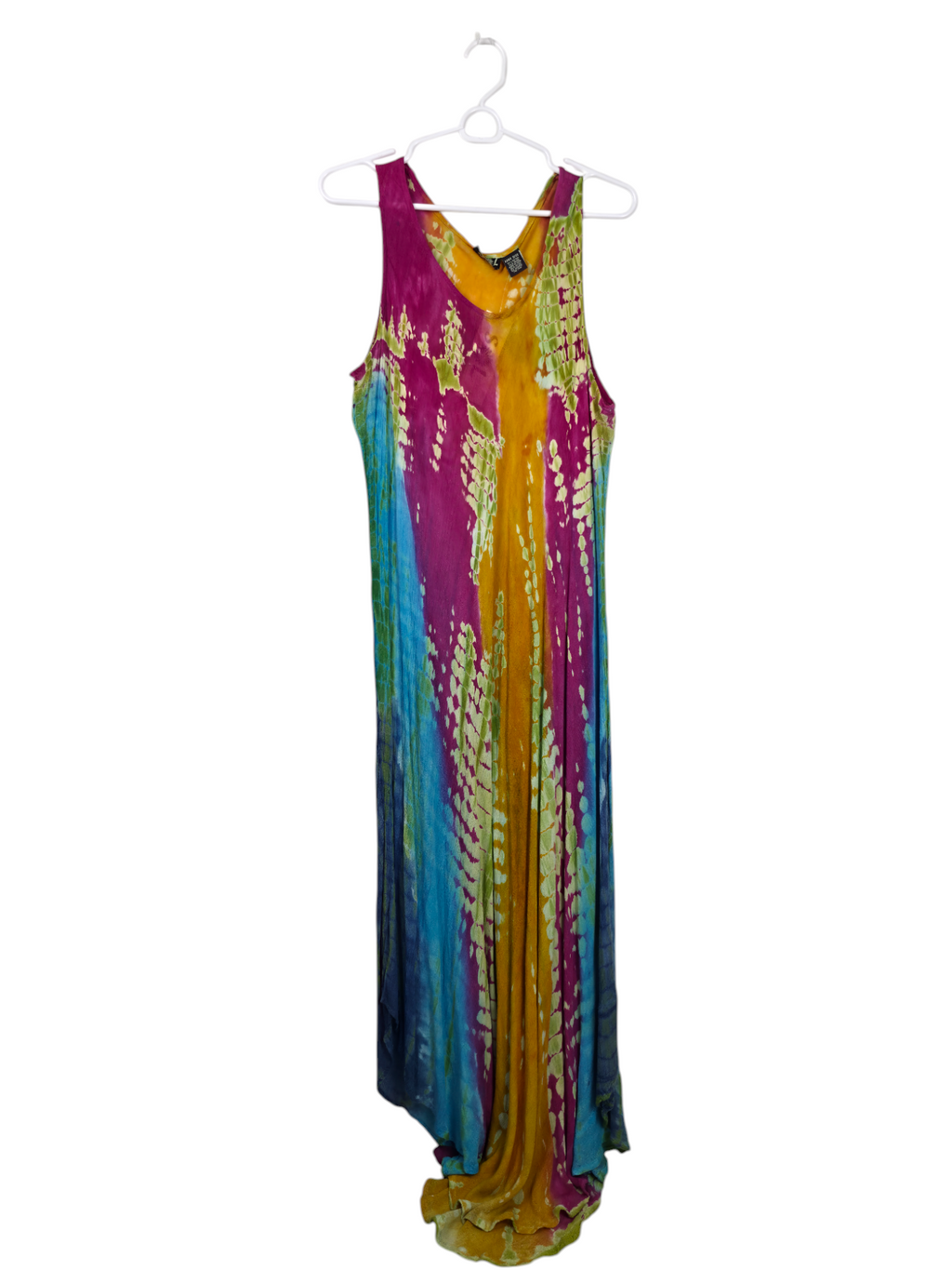 Unexpectedly You Carnival Sunset multicolor hand-dyed maxi dress — front product view