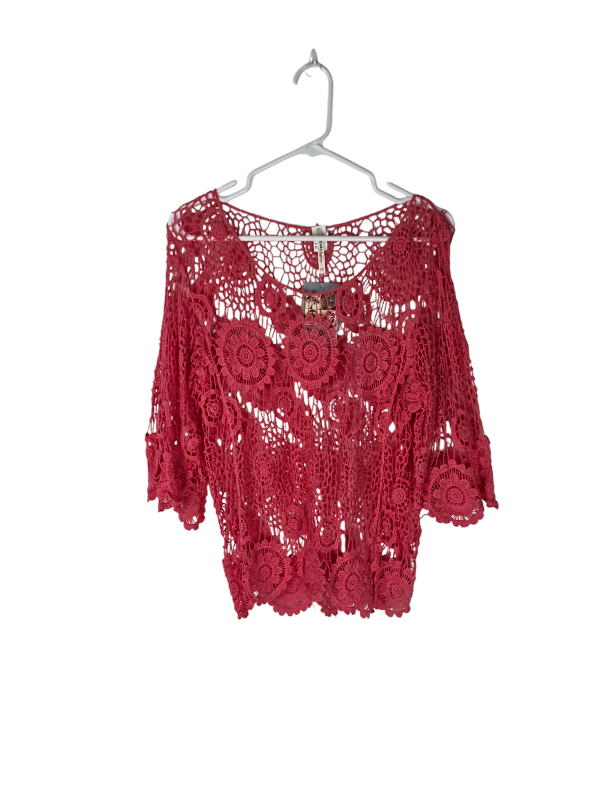 Unexpectedly You Coral Circle crochet top — front product view