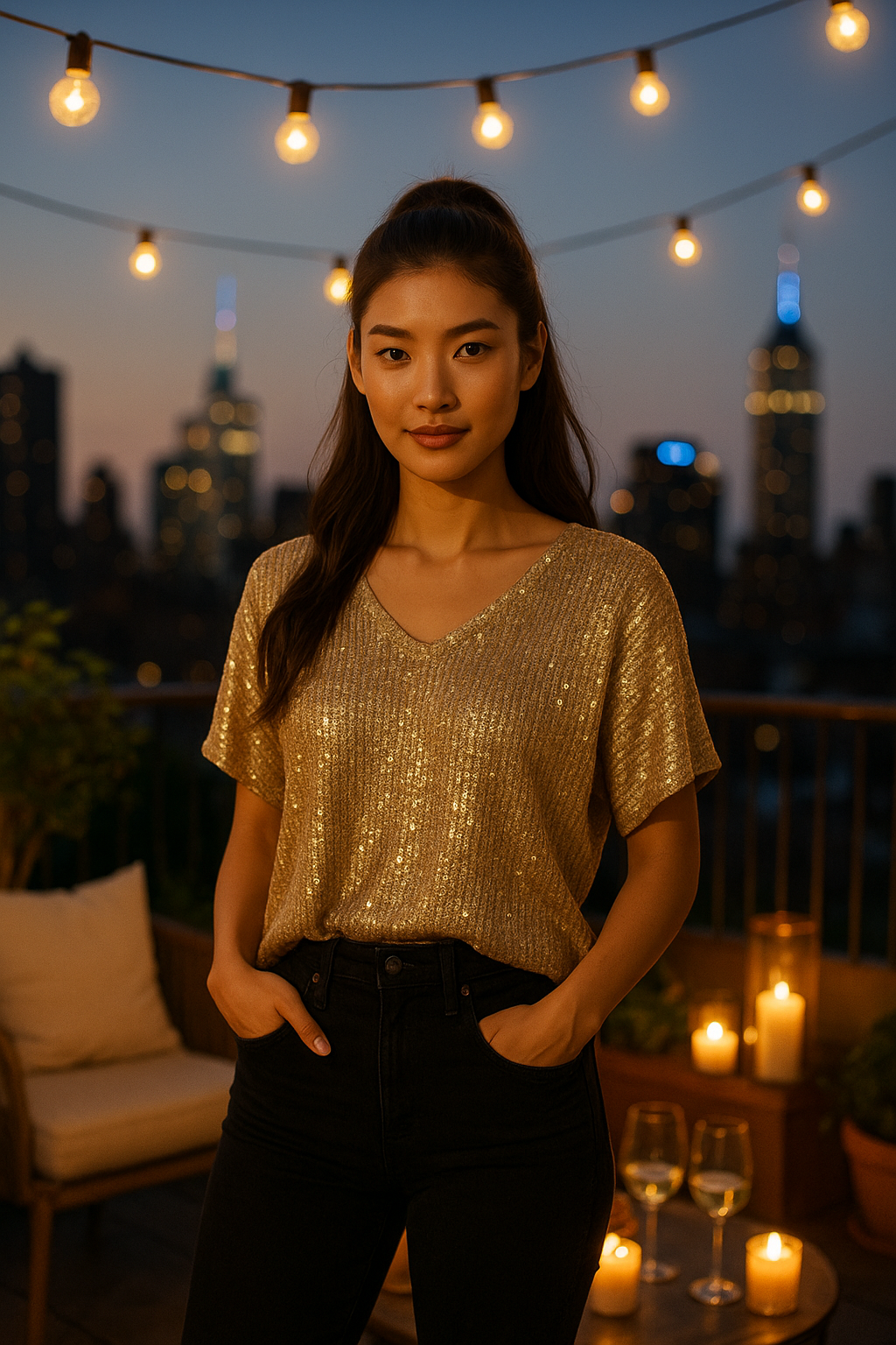 Unexpectedly You Golden Glow – Shimmer Knit Boho Top