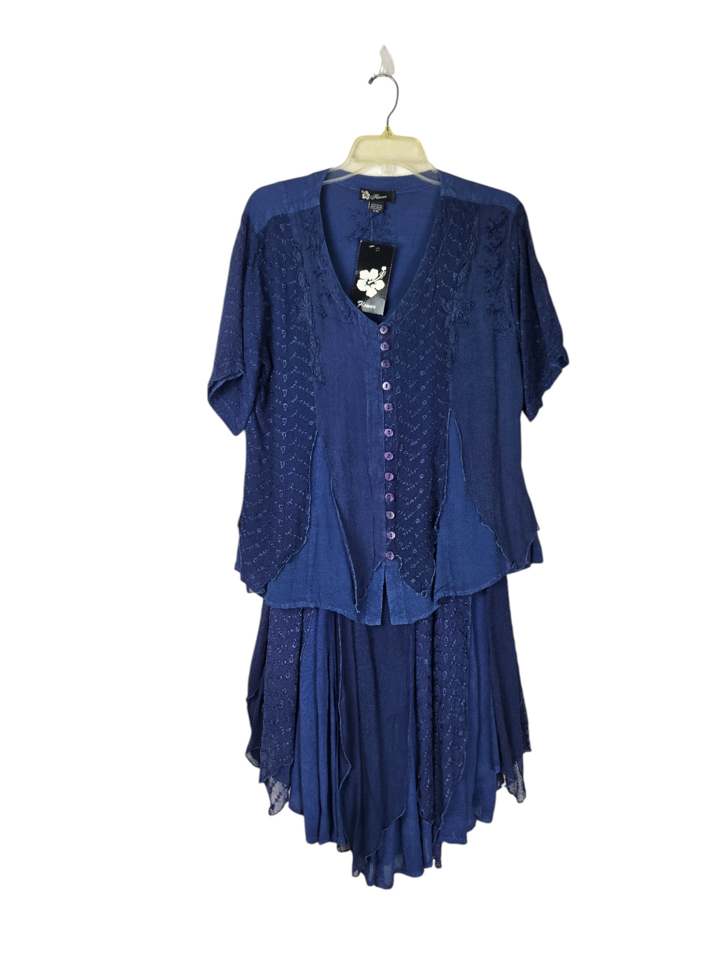 Unexpectedly You Indigo Bloom embroidered two-piece set — product front view