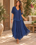 Unexpectedly You Indigo Bloom embroidered two-piece set — model view