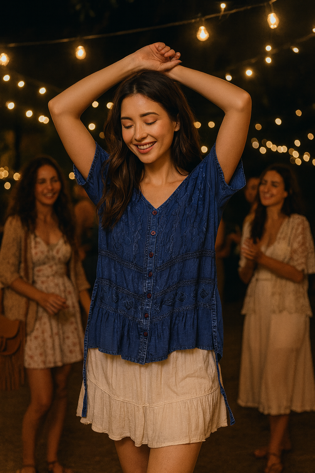 Unexpectedly You Indigo Mist – Embroidered Boho Blouse