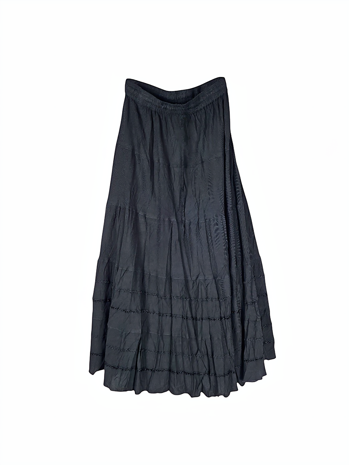 Unexpectedly You Midnight Tier black crinkle maxi skirt — back product view