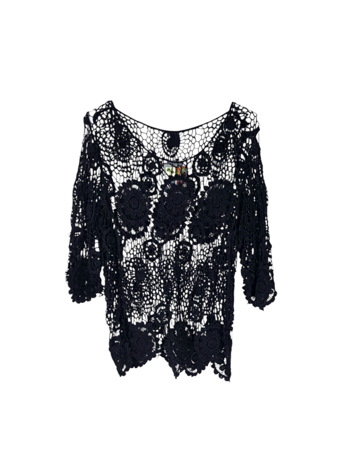 Unexpectedly You Noir Circle black crochet top — back product view