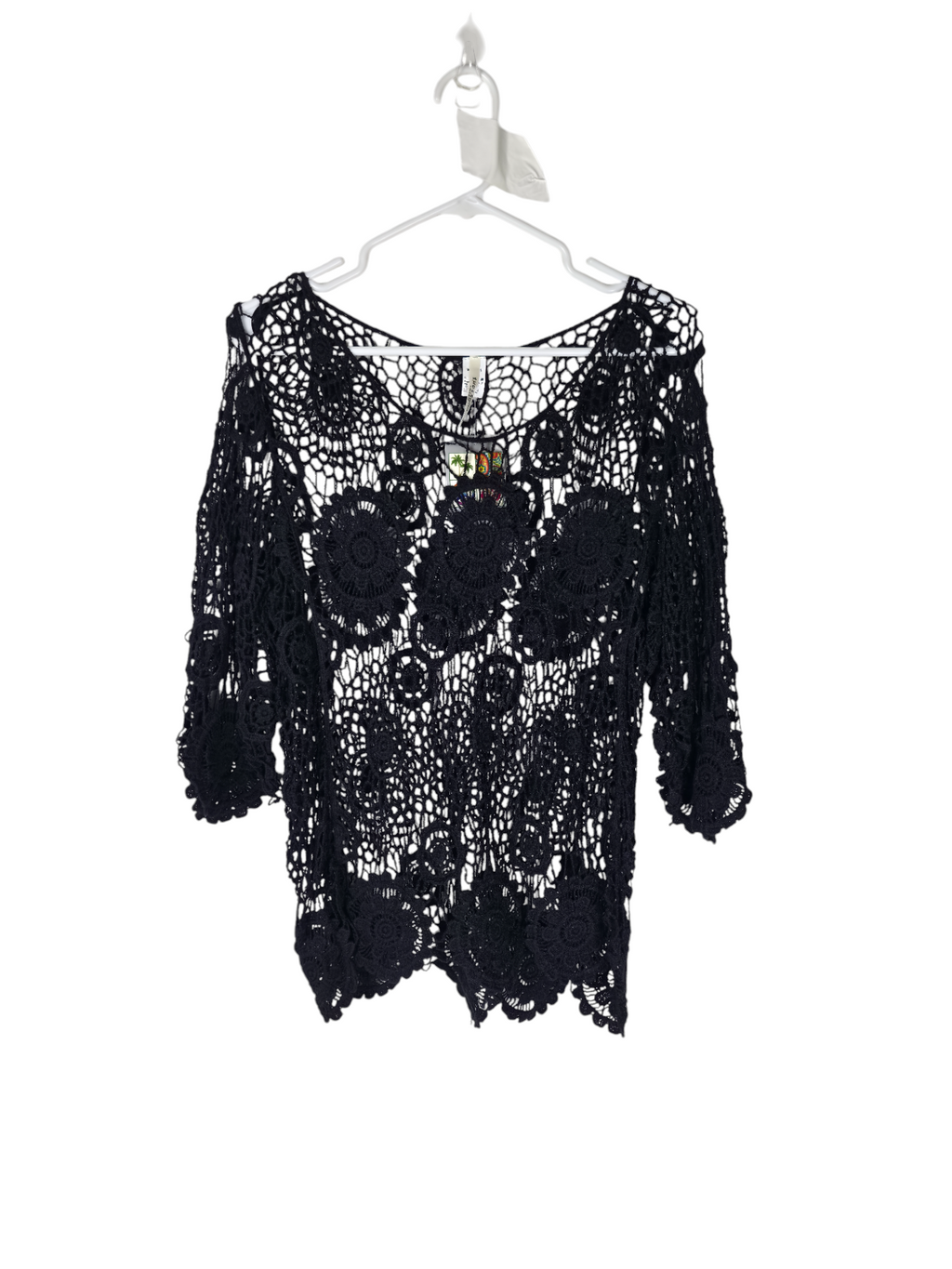 Unexpectedly You Noir Circle black crochet top — front product view