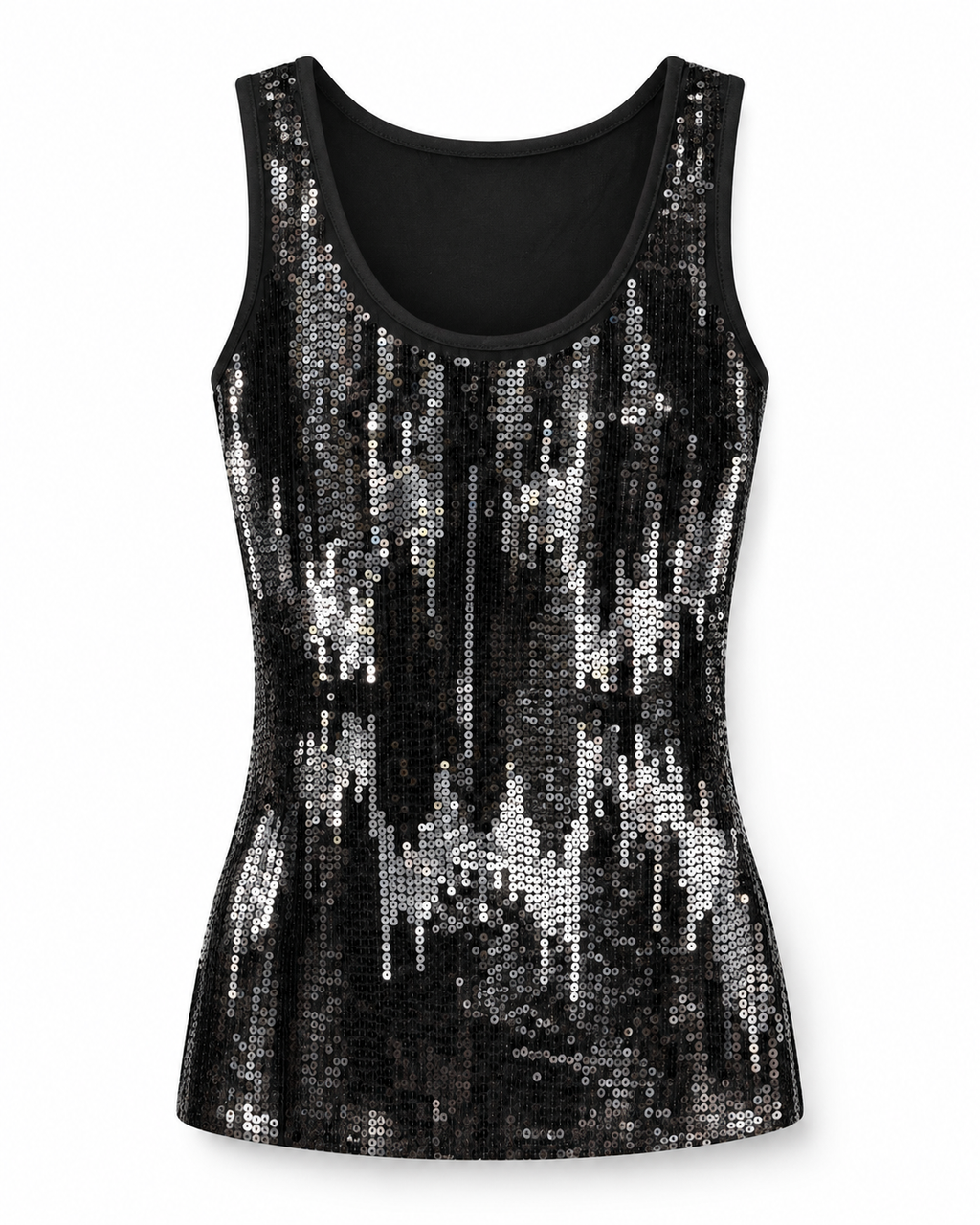 Noir Gleam black sequin scoop-neck tank top — product image