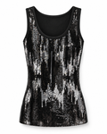 Noir Gleam black sequin scoop-neck tank top — product image