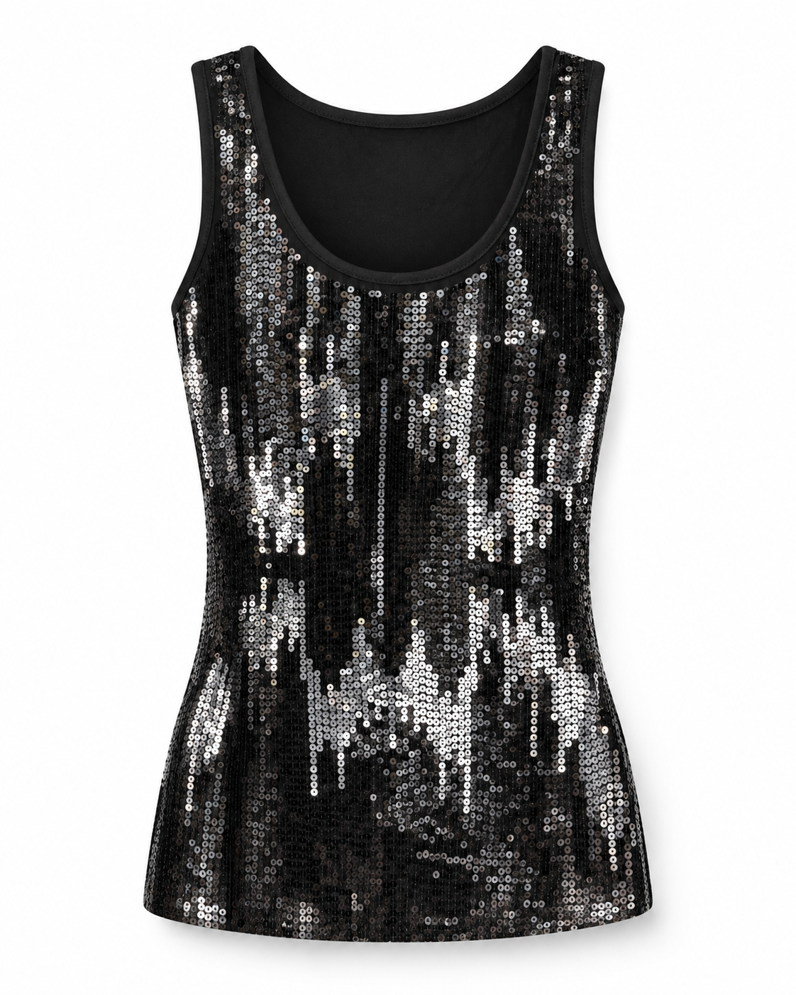 Noir Gleam black sequin scoop-neck tank top — product image