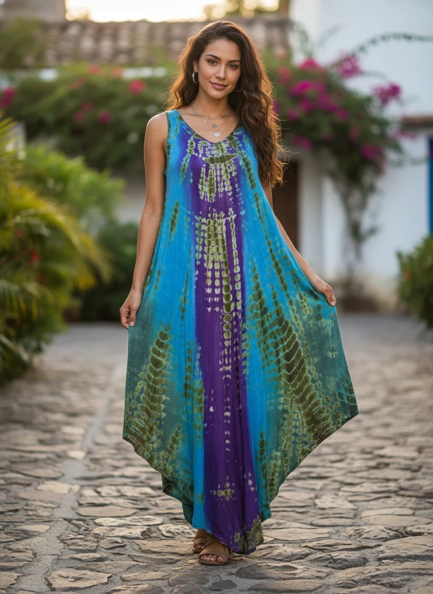 Unexpectedly You Ocean Prism blue purple hand-dyed maxi dress — model view