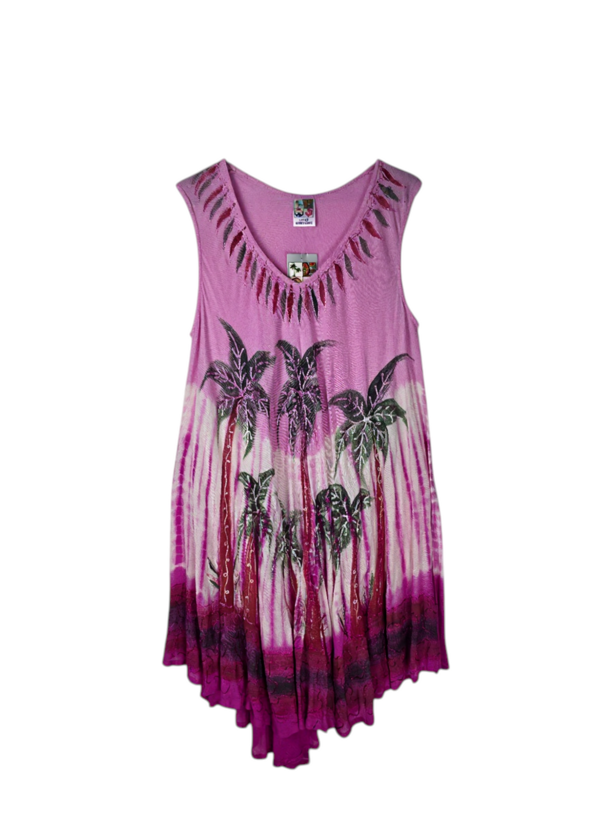 Pink Palm Breeze flowy tank dress in pink and magenta, front product view