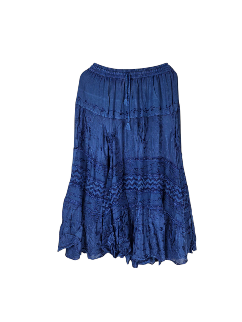 Unexpectedly You Royal Tide blue embroidered crinkle maxi skirt — back product view