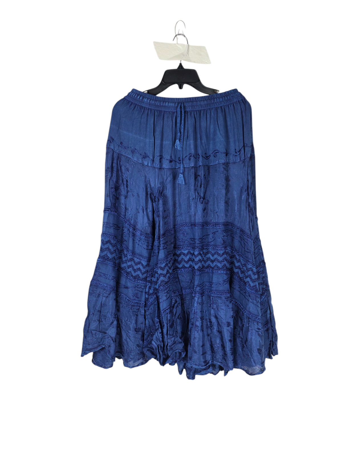 Unexpectedly You Royal Tide blue embroidered crinkle maxi skirt — front product view